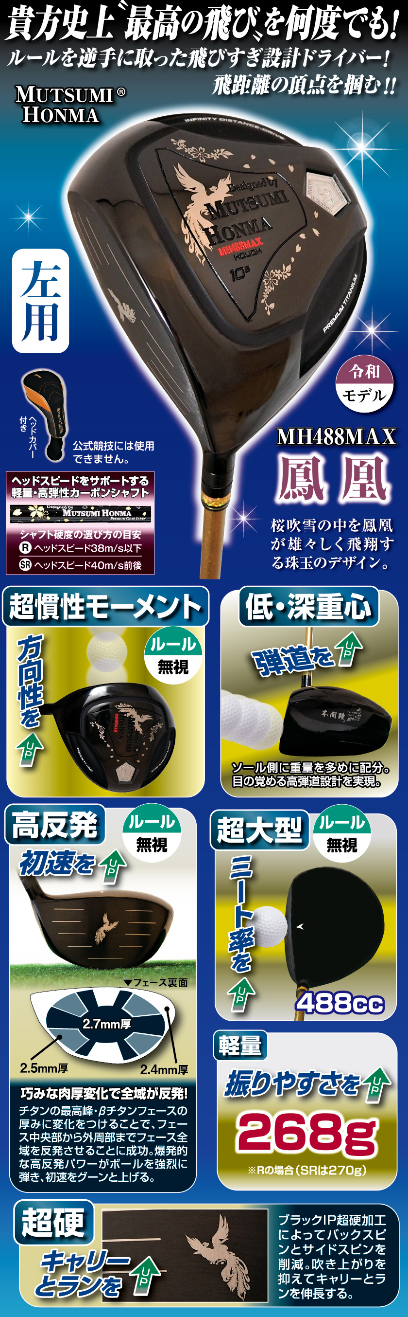 ムツミホンマ『MH488MAX 高反発チタンドライバー』左用