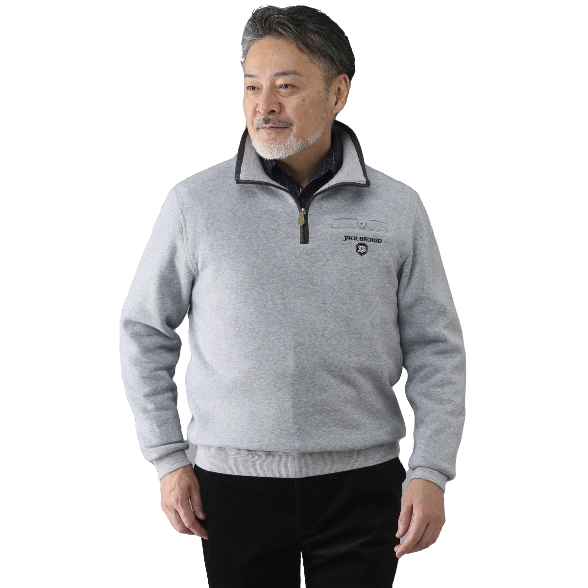 〈ジャックブラウン〉裏起毛ハーフジップアップトレーナー2色組