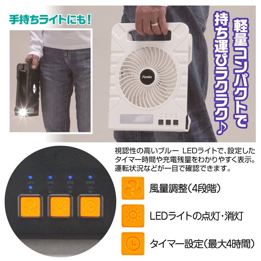 充電式ソーラーパワフルファン