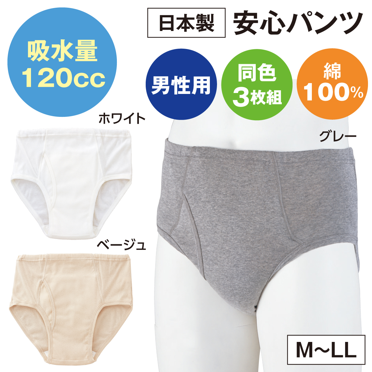 安心さわやかパンツ120cc男性用(同色3枚組)