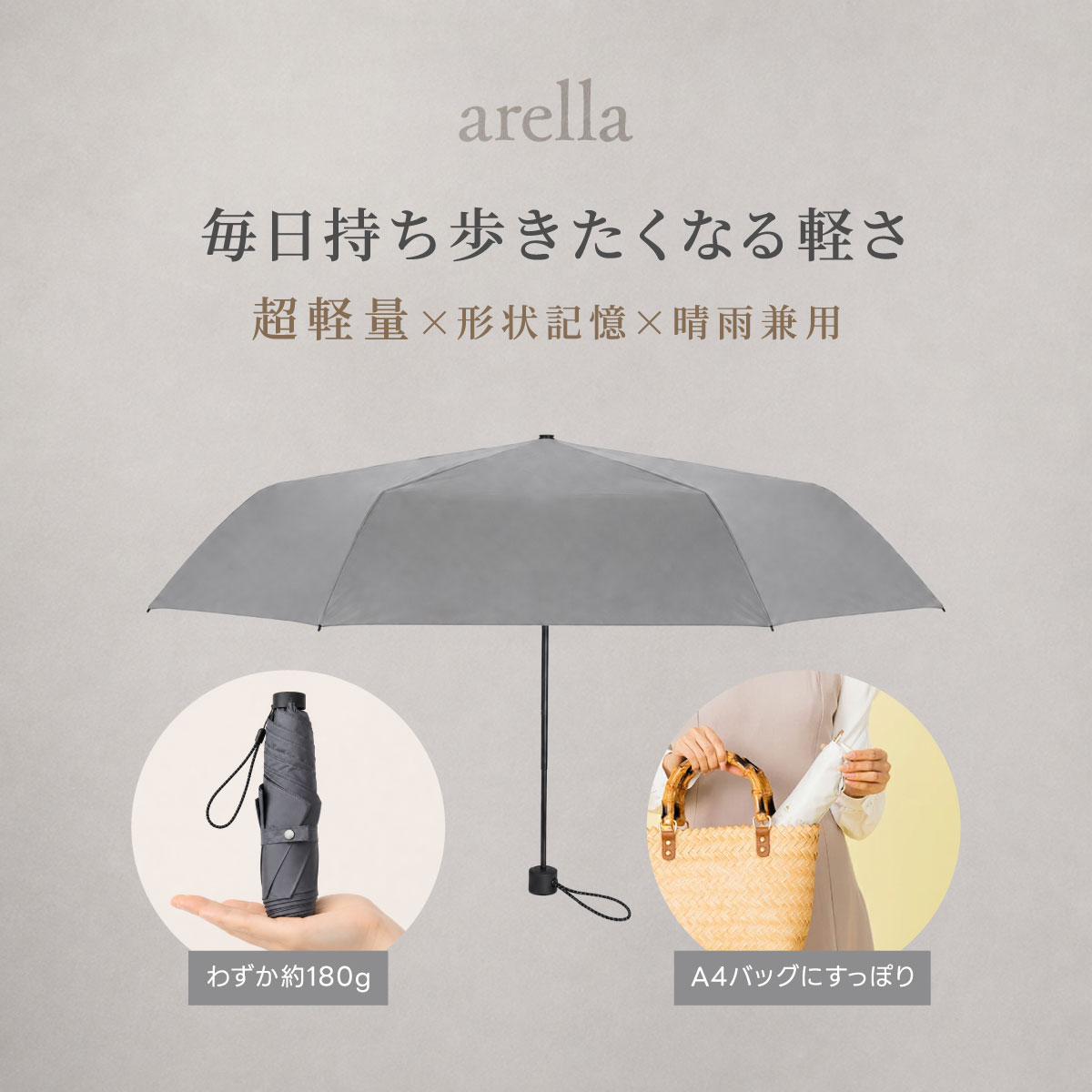 折りたたみ傘 超軽量パットフォールド arella